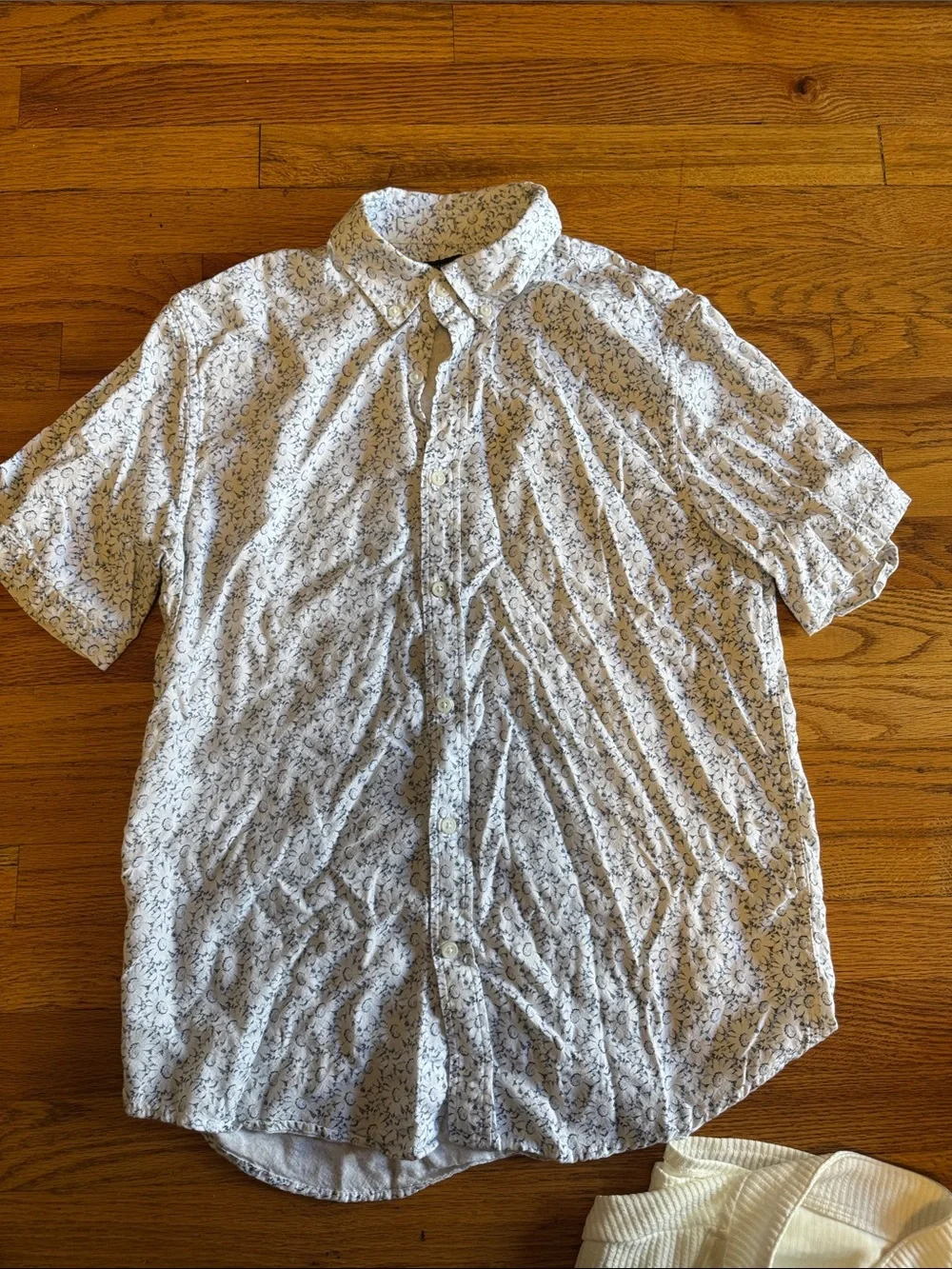 Banana Republic White Button-Down Shirt with Navy Floral Print